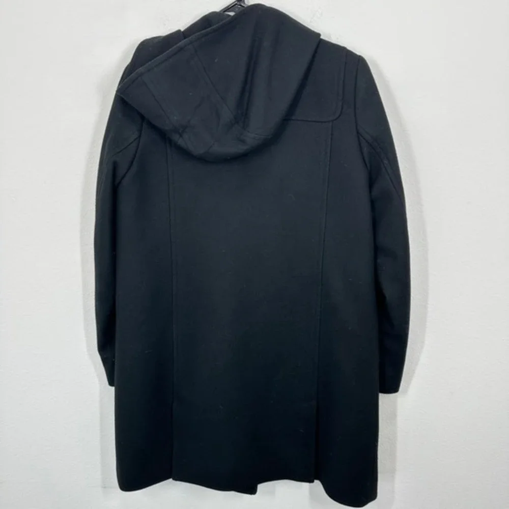 J. Crew Wool Cashmere Nello Duffle Coat Hooded Black Size 10 Classic Winter Warm